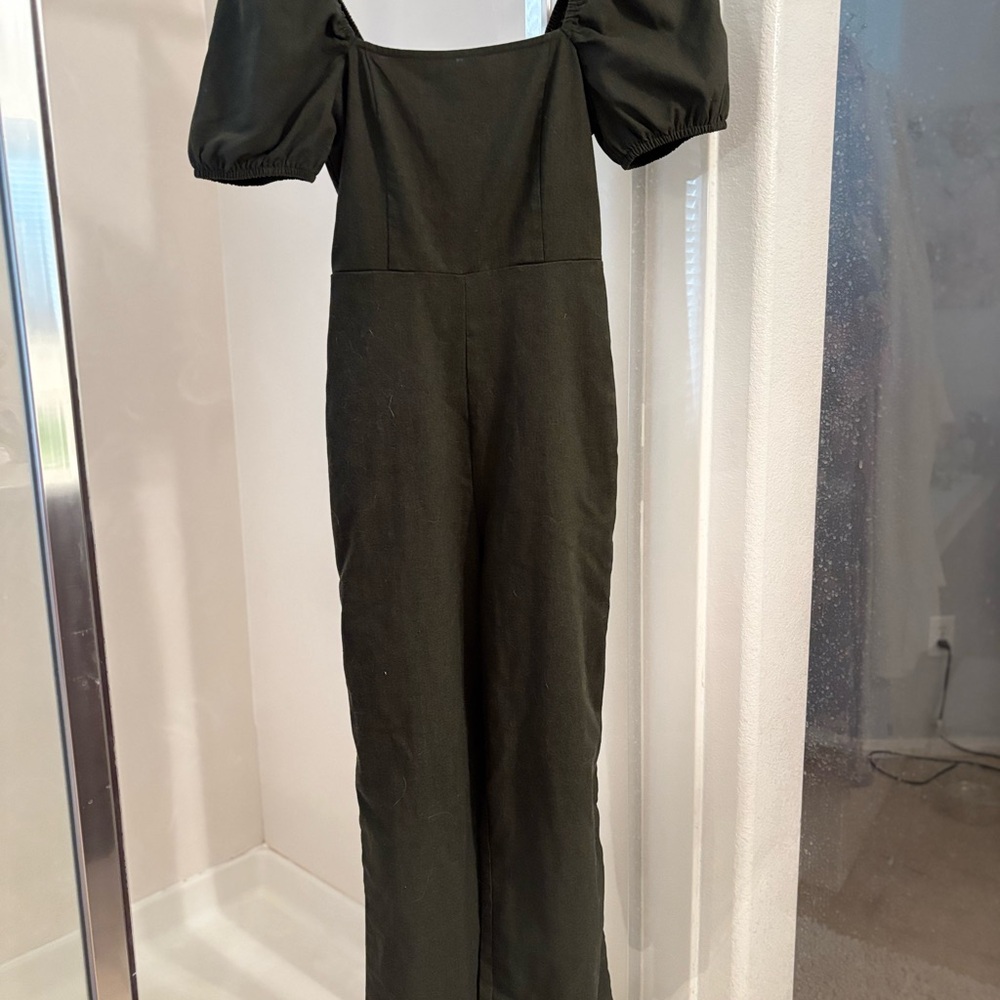 Francesca's green Puff Sleeve Jumpsuit